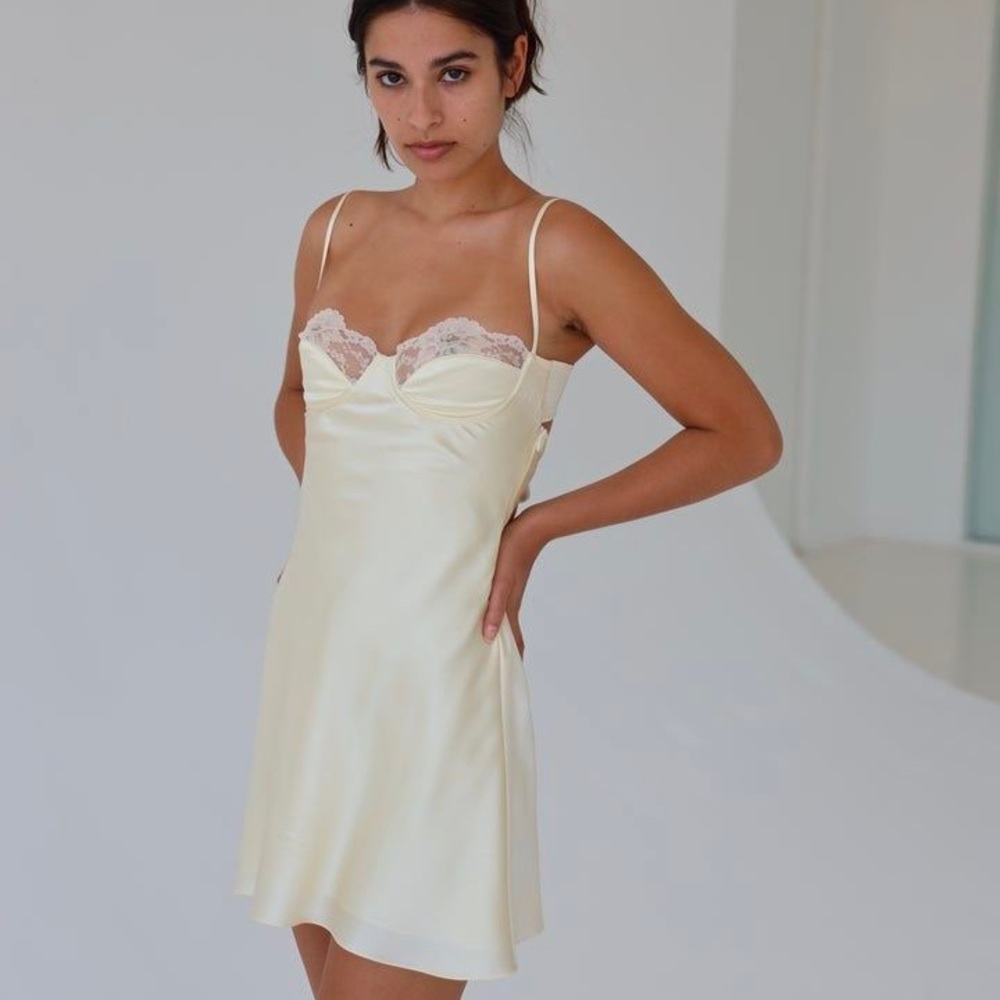 Satin bustier lace-trim mini dress